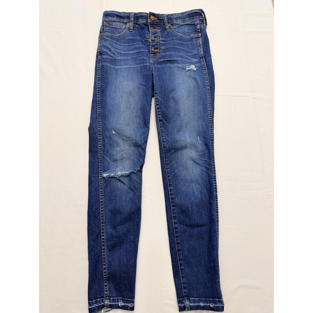 Madewell Skinny Jeans Womens 27 Blue Med Wash Mid Rise Distressed 30x28 Denim